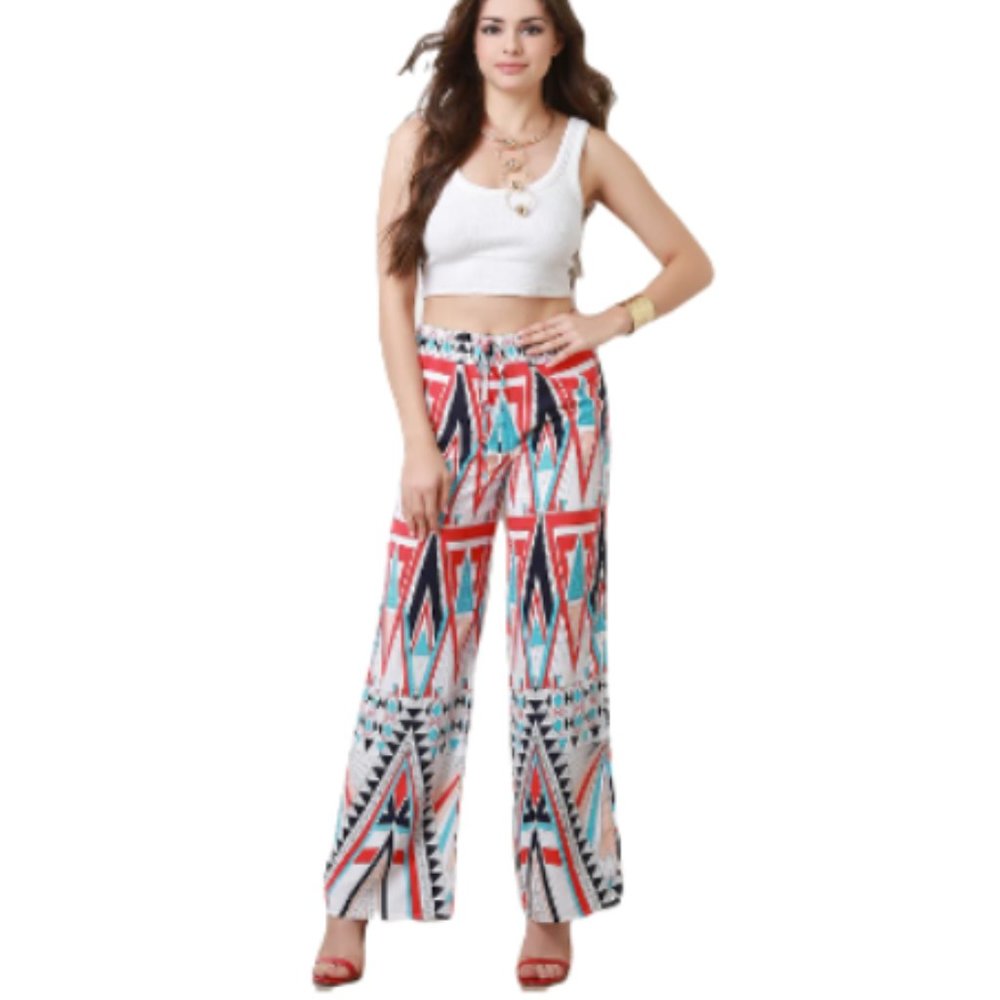 BLACK BEAD Women's Multicolor Palazzo W/ Inner Shorts Wide Leg Pants Size Medium - Picture 2 of 14